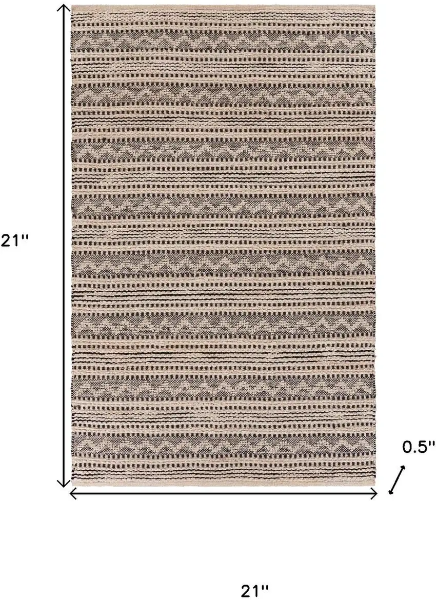 Black And Beige Jute Chevron Hand Woven Square Rug Photo 3