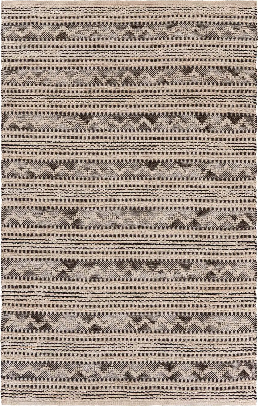 Black And Beige Jute Chevron Hand Woven Square Rug Photo 3