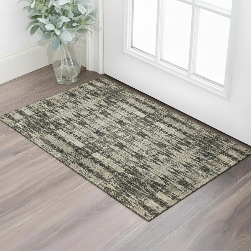 Black And Beige Moroccan Washable Area Rug With UV Protection Photo 1