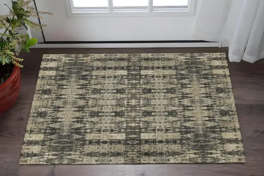 Black And Beige Moroccan Washable Area Rug With UV Protection Photo 2