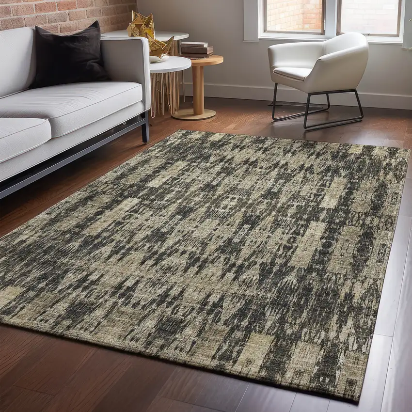 Black And Beige Moroccan Washable Area Rug With UV Protection Photo 3