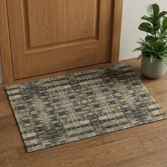 Black And Beige Moroccan Washable Area Rug With UV Protection Photo 1