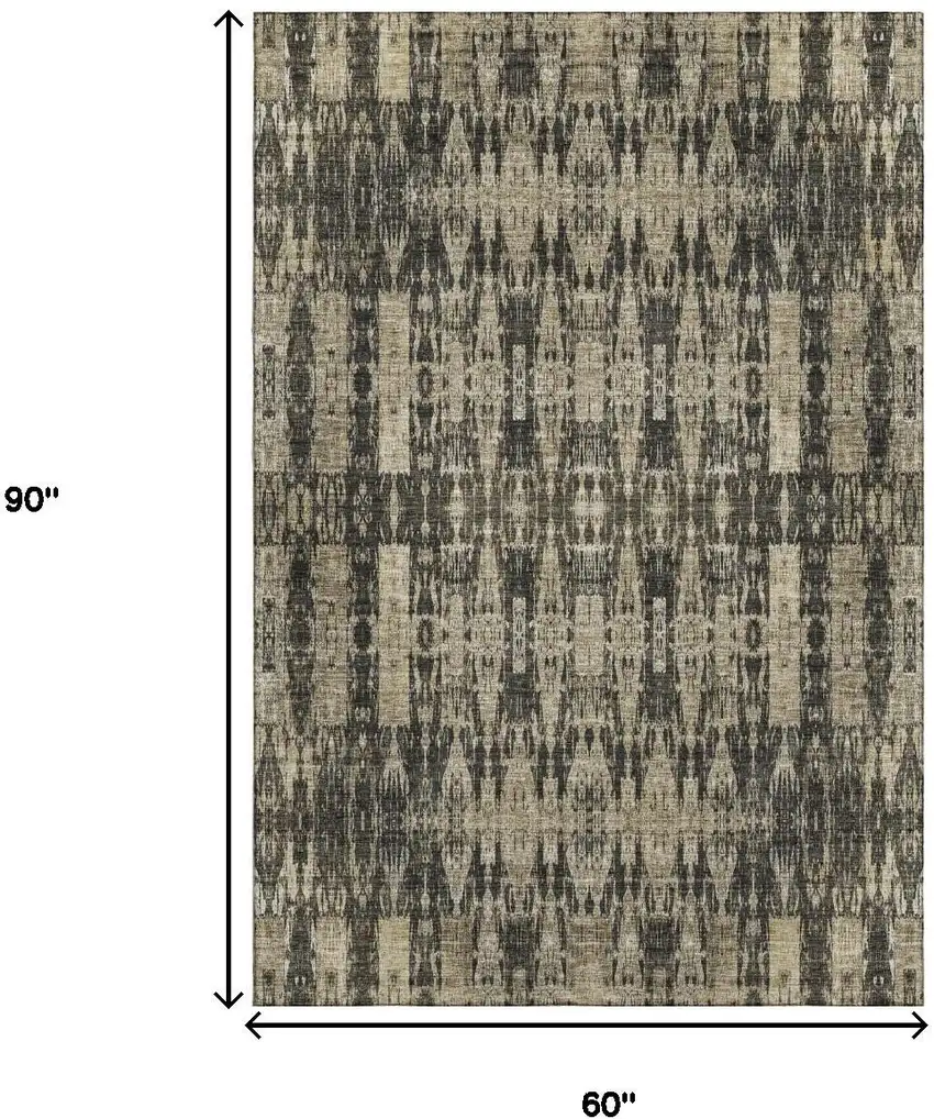 Black And Beige Moroccan Washable Area Rug With UV Protection Photo 3