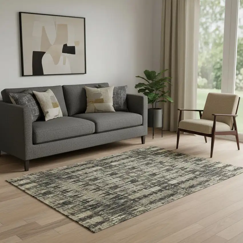 Black And Beige Moroccan Washable Area Rug With UV Protection Photo 1