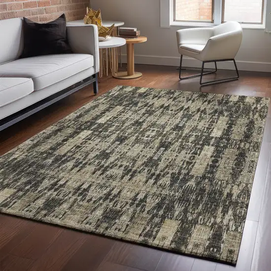 Black And Beige Moroccan Washable Area Rug With UV Protection Photo 4