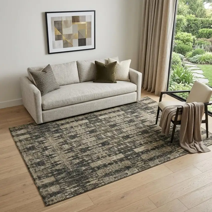 Black And Beige Moroccan Washable Area Rug With UV Protection Photo 1
