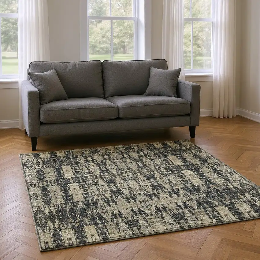 Black And Beige Moroccan Washable Area Rug With UV Protection Photo 2