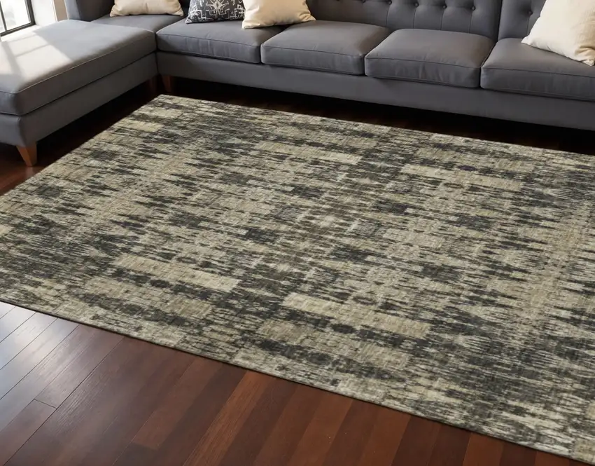 Black And Beige Moroccan Washable Area Rug With UV Protection Photo 2
