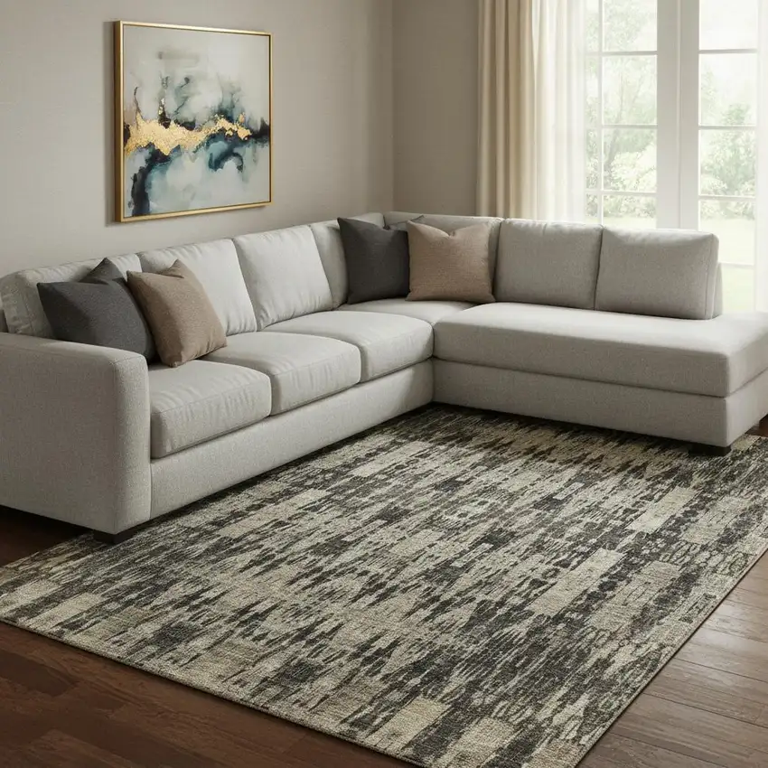 Black And Beige Moroccan Washable Area Rug With UV Protection Photo 1