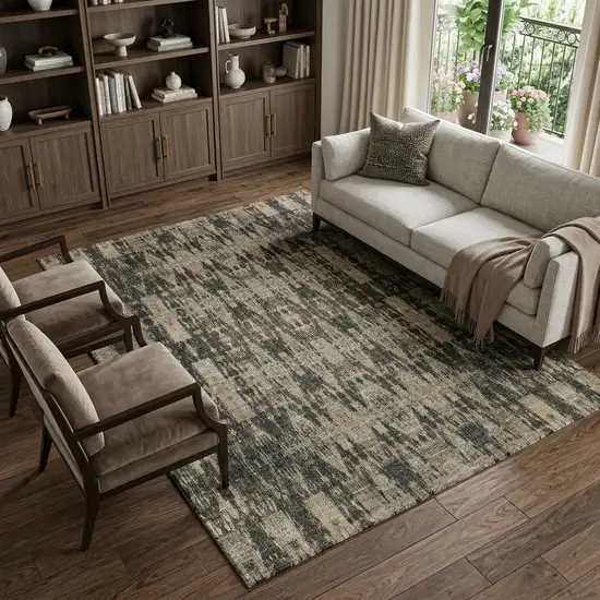 Black And Beige Moroccan Washable Area Rug With UV Protection Photo 1