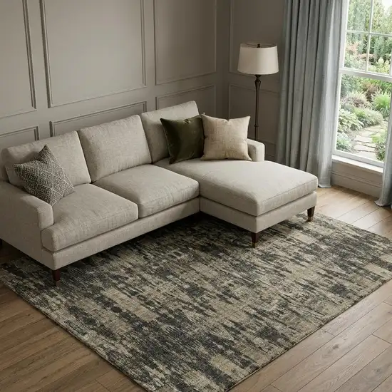 Black And Beige Moroccan Washable Area Rug With UV Protection Photo 1