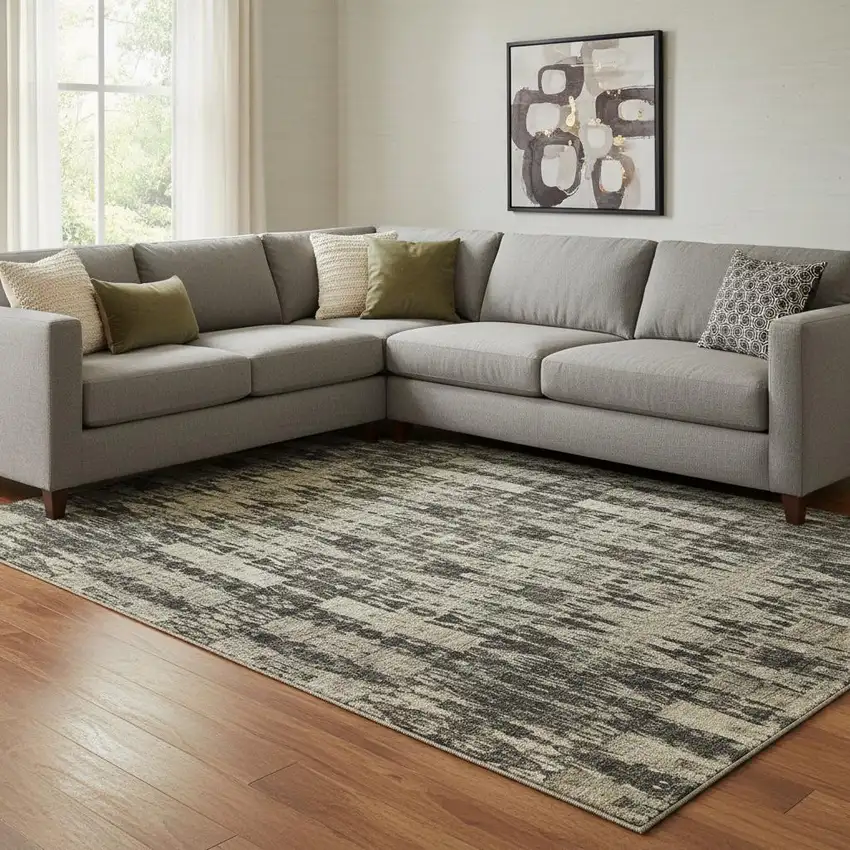 Black And Beige Moroccan Washable Area Rug With UV Protection Photo 1