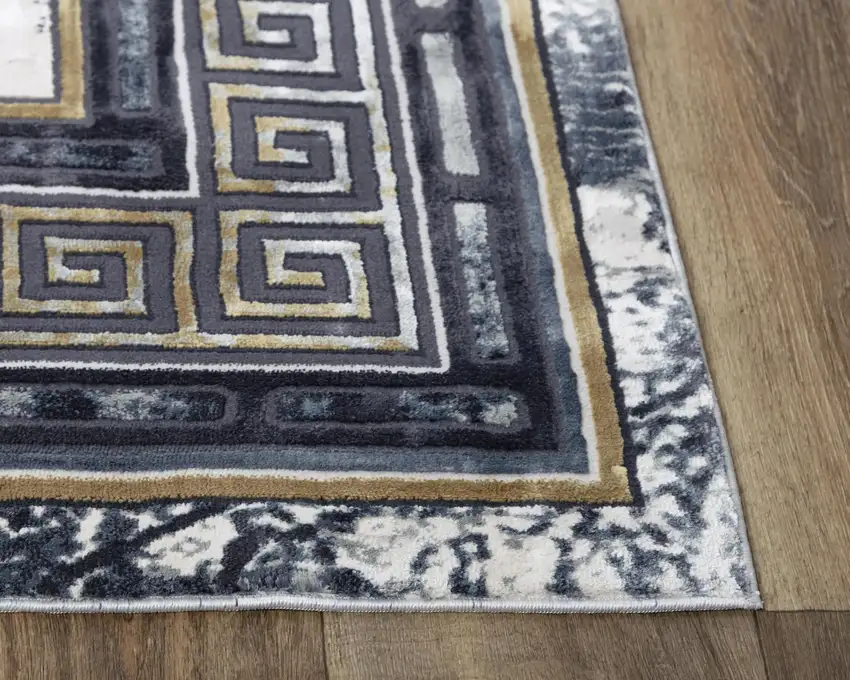 Black And Beige Oriental Area Rug Photo 3