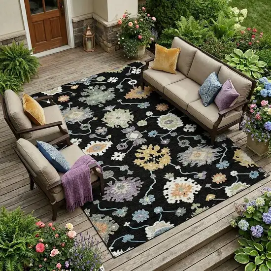 Black And Beige Oriental Washable Indoor Outdoor Area Rug Photo 1
