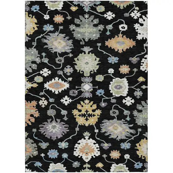 Black And Beige Oriental Washable Indoor Outdoor Area Rug Photo 2