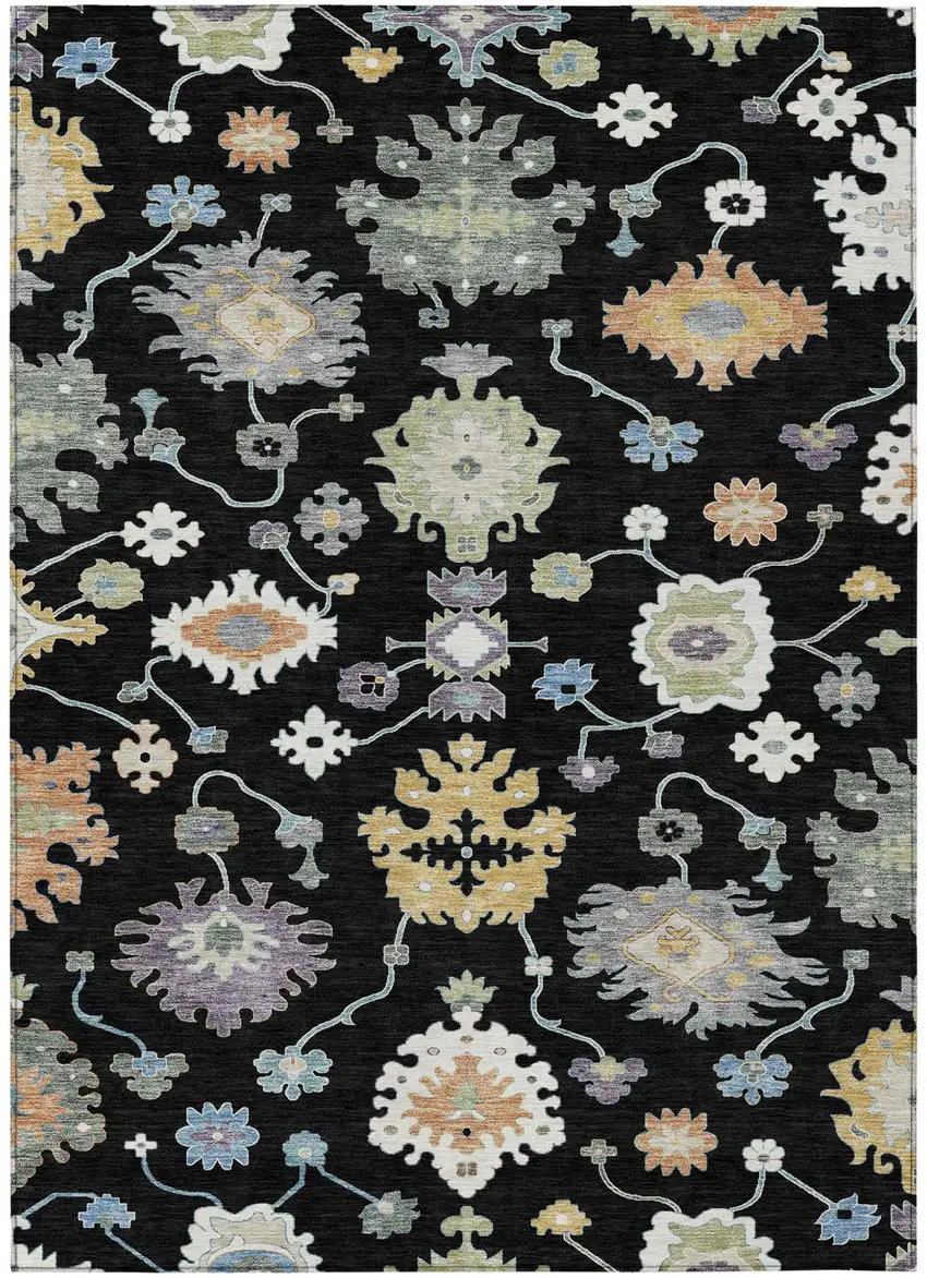 Black And Beige Oriental Washable Indoor Outdoor Area Rug Photo 2