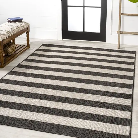 Black And Beige Striped Indoor Outdoor Area Rug Photo 5