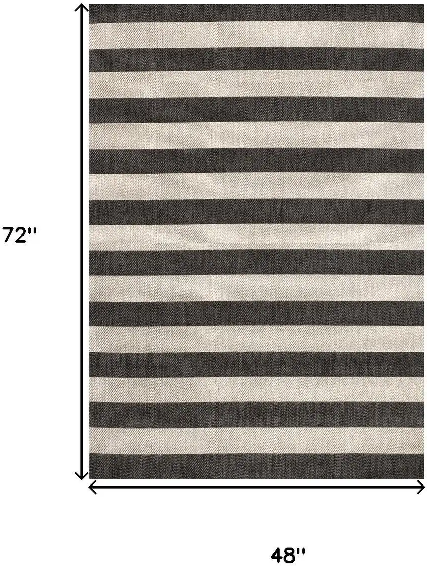 Black And Beige Striped Indoor Outdoor Area Rug Photo 3