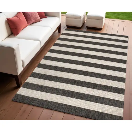 Black And Beige Striped Indoor Outdoor Area Rug Photo 1