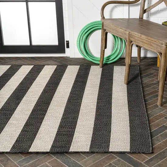 Black And Beige Striped Indoor Outdoor Area Rug Photo 9
