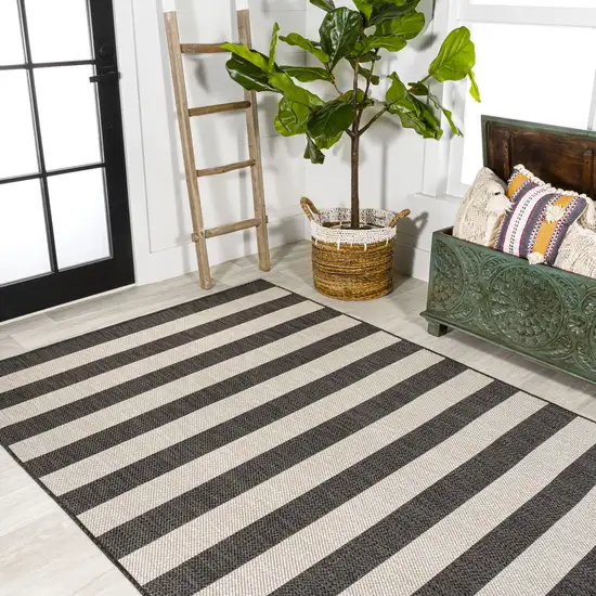 Black And Beige Striped Indoor Outdoor Area Rug Photo 7