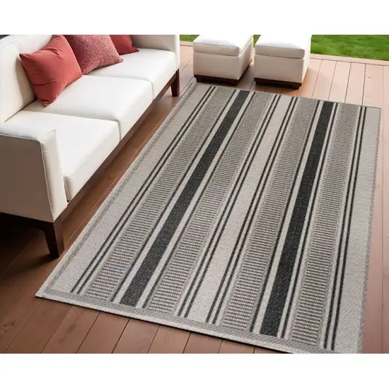 Black And Beige Striped Indoor Outdoor Area Rug Photo 1