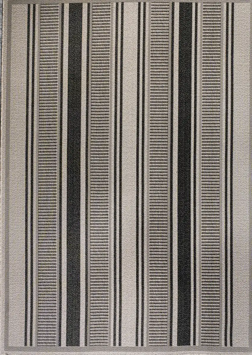 Black And Beige Striped Indoor Outdoor Area Rug Photo 1