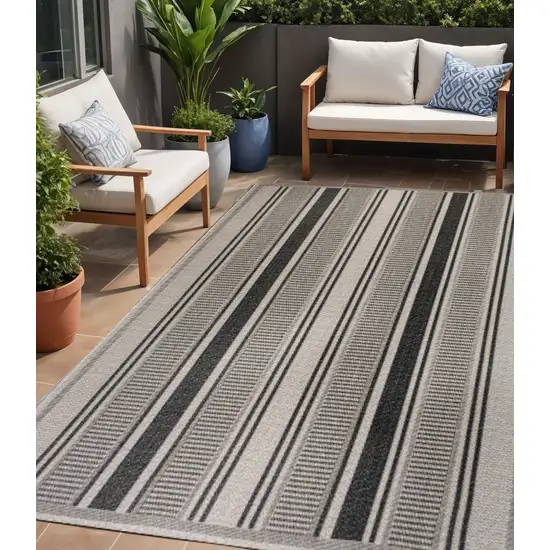 Black And Beige Striped Indoor Outdoor Area Rug Photo 1