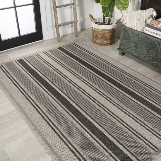 Black And Beige Striped Indoor Outdoor Area Rug Photo 7