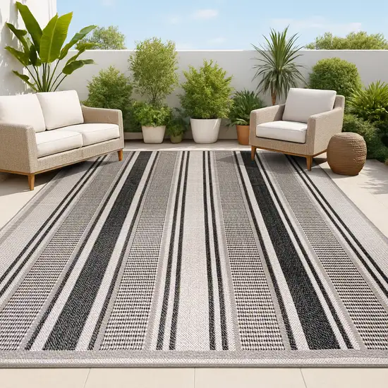 Black And Beige Striped Indoor Outdoor Area Rug Photo 4