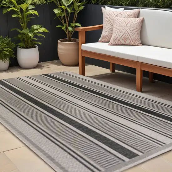 Black And Beige Striped Indoor Outdoor Area Rug Photo 1