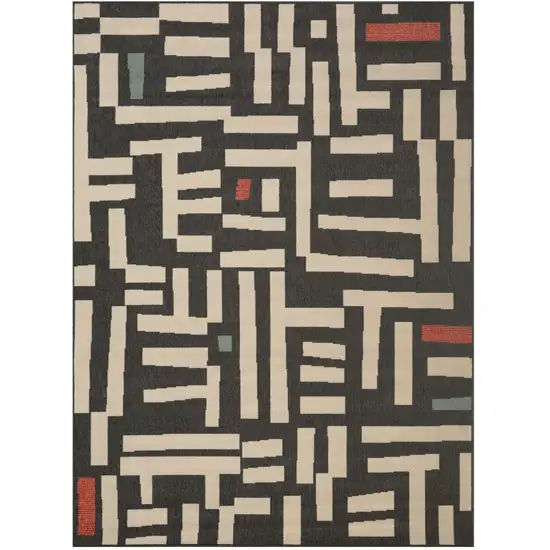 Black And Beige Striped Square Rug Photo 2