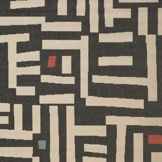 Black And Beige Striped Square Rug Photo 4