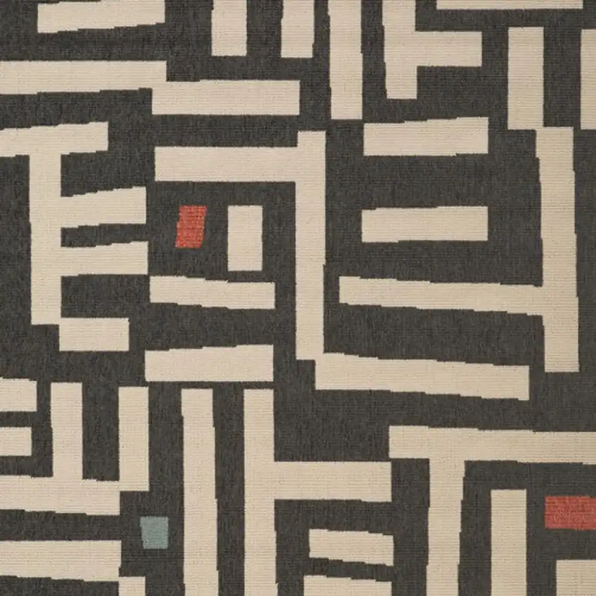 Black And Beige Striped Square Rug Photo 4