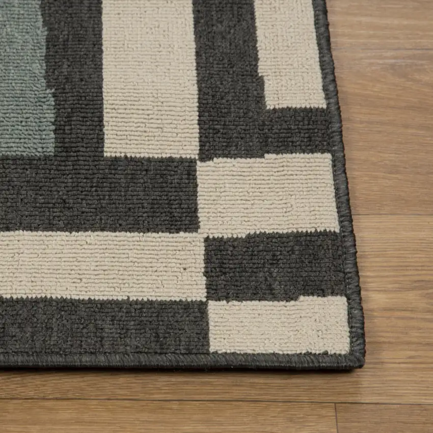 Black And Beige Striped Square Rug Photo 9
