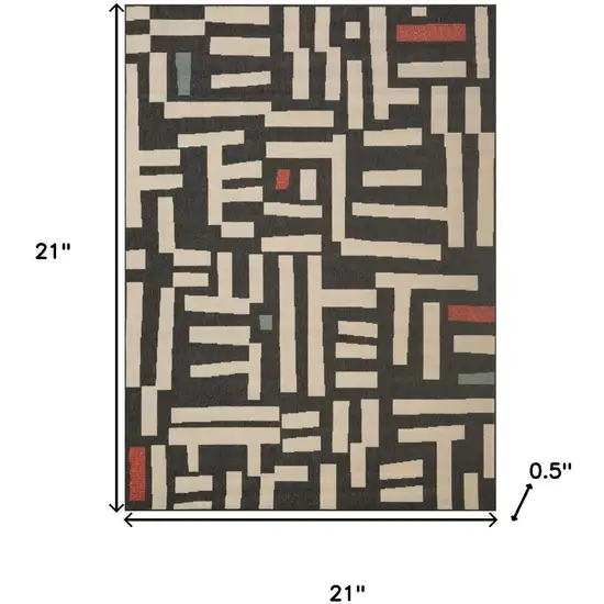 Black And Beige Striped Square Rug Photo 3