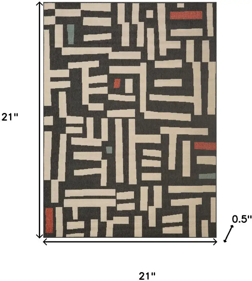 Black And Beige Striped Square Rug Photo 3