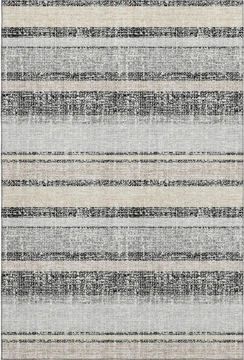 Black And Beige Striped Washable Area Rug With UV Protection Photo 1