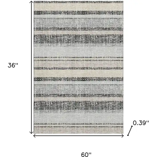 Black And Beige Striped Washable Area Rug With UV Protection Photo 9