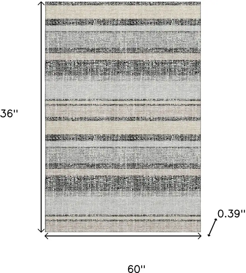 Black And Beige Striped Washable Area Rug With UV Protection Photo 9