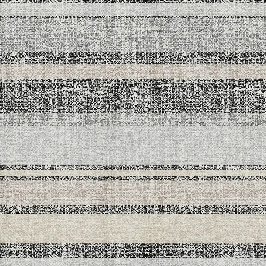 Black And Beige Striped Washable Area Rug With UV Protection Photo 3