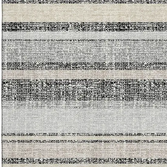 Black And Beige Striped Washable Area Rug With UV Protection Photo 3