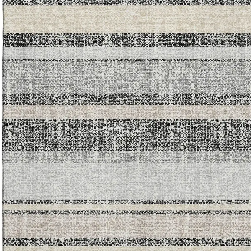 Black And Beige Striped Washable Area Rug With UV Protection Photo 3