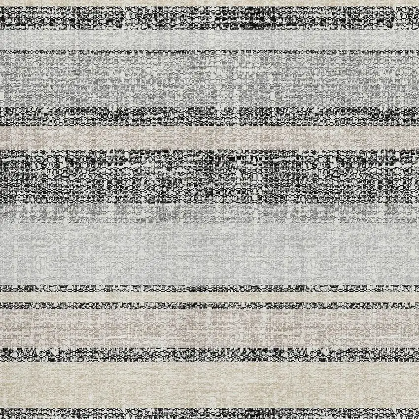 Black And Beige Striped Washable Area Rug With UV Protection Photo 3