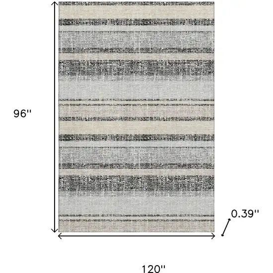 Black And Beige Striped Washable Area Rug With UV Protection Photo 9