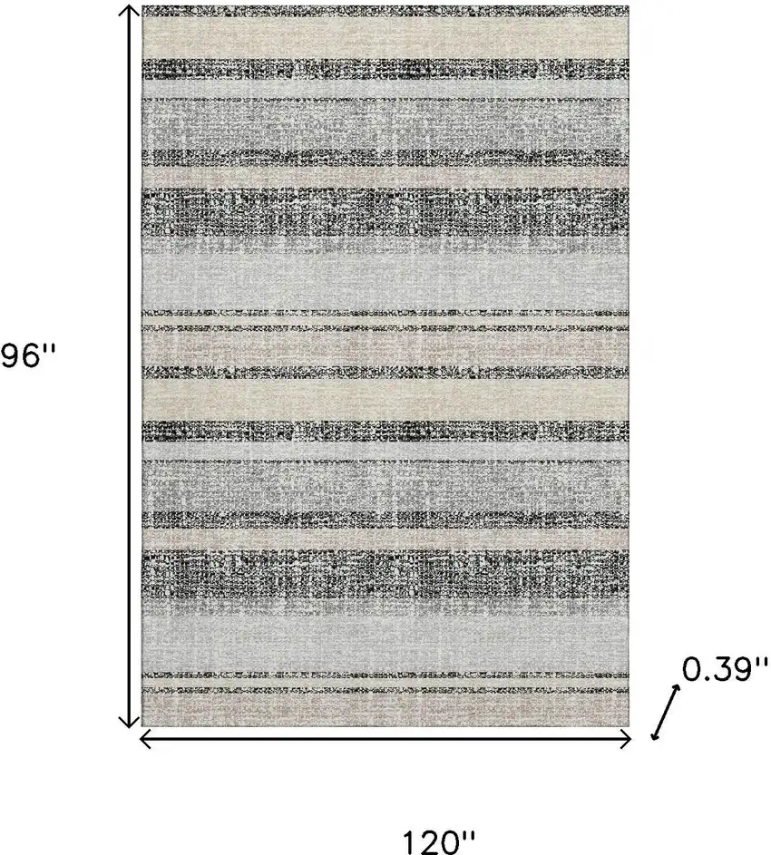 Black And Beige Striped Washable Area Rug With UV Protection Photo 9