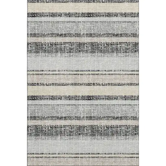 Black And Beige Striped Washable Area Rug With UV Protection Photo 1