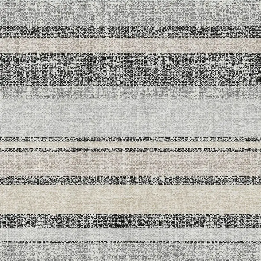 Black And Beige Striped Washable Area Rug With UV Protection Photo 3