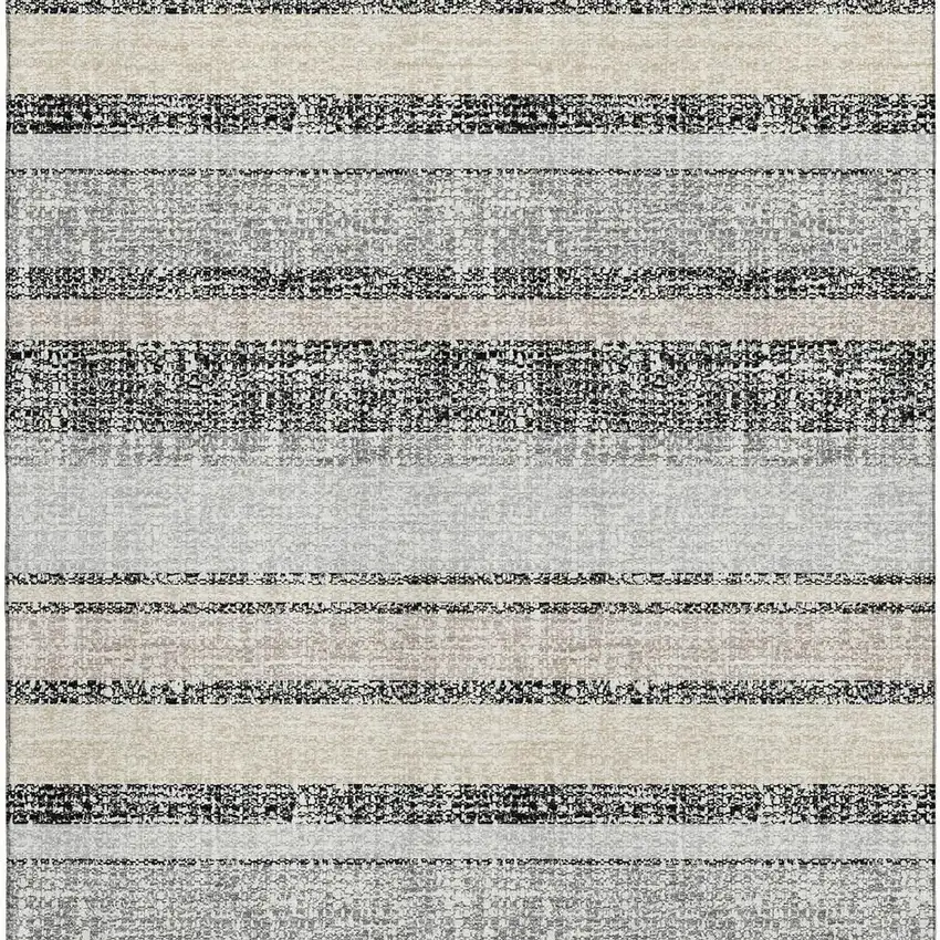 Black And Beige Striped Washable Area Rug With UV Protection Photo 4