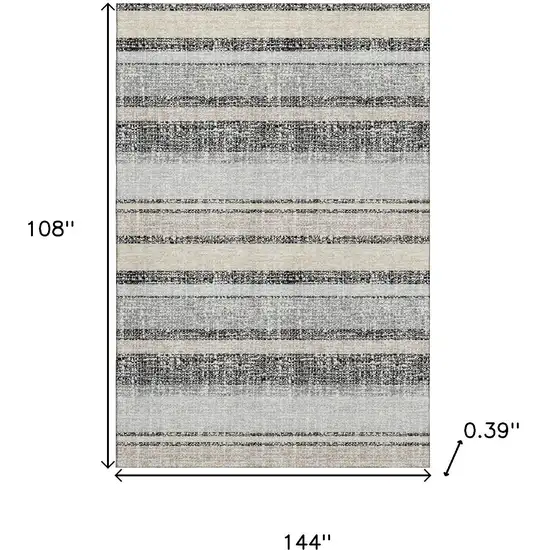 Black And Beige Striped Washable Area Rug With UV Protection Photo 9